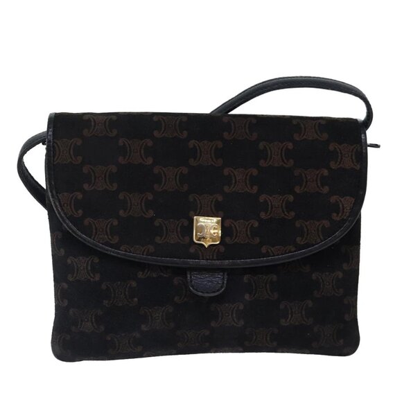 CELINE Macadam Canvas Shoulder Bag Gold Black Auth - Picture 4 of 16